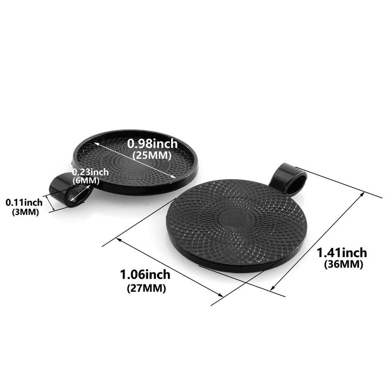 Lind Kitchen 25pcs Round Bezel Pendant Trays Setting Cabochon Blank Base for DIY Crafting Photo Jewelry Findings Making Accessories 25mm Black - Image 3